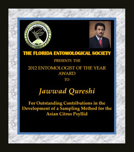 Jawwad Qureshi wins 2012 FES Entomologist of the year award Award